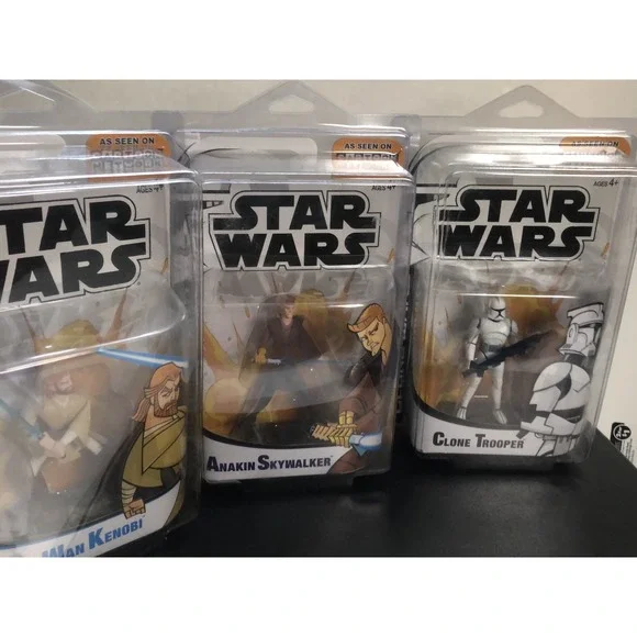 3 Star Wars Clone Wars Hasbro Sealed Figure Set Anakin Obi-Wan Clone Trooper HTF